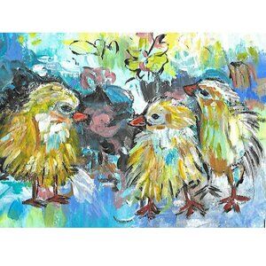 Original Painting Baby Chicks Wall Art Decor